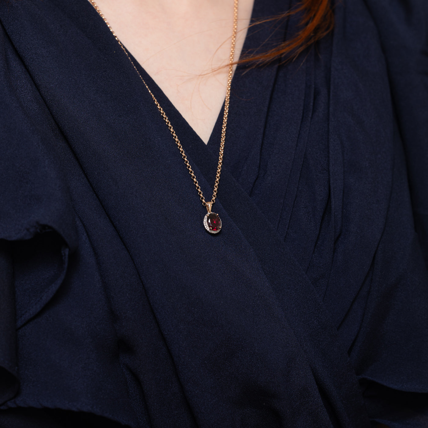 Garnet & Diamond Halo Pendant Necklace | 2.45ct, 0.07ctw | 24"