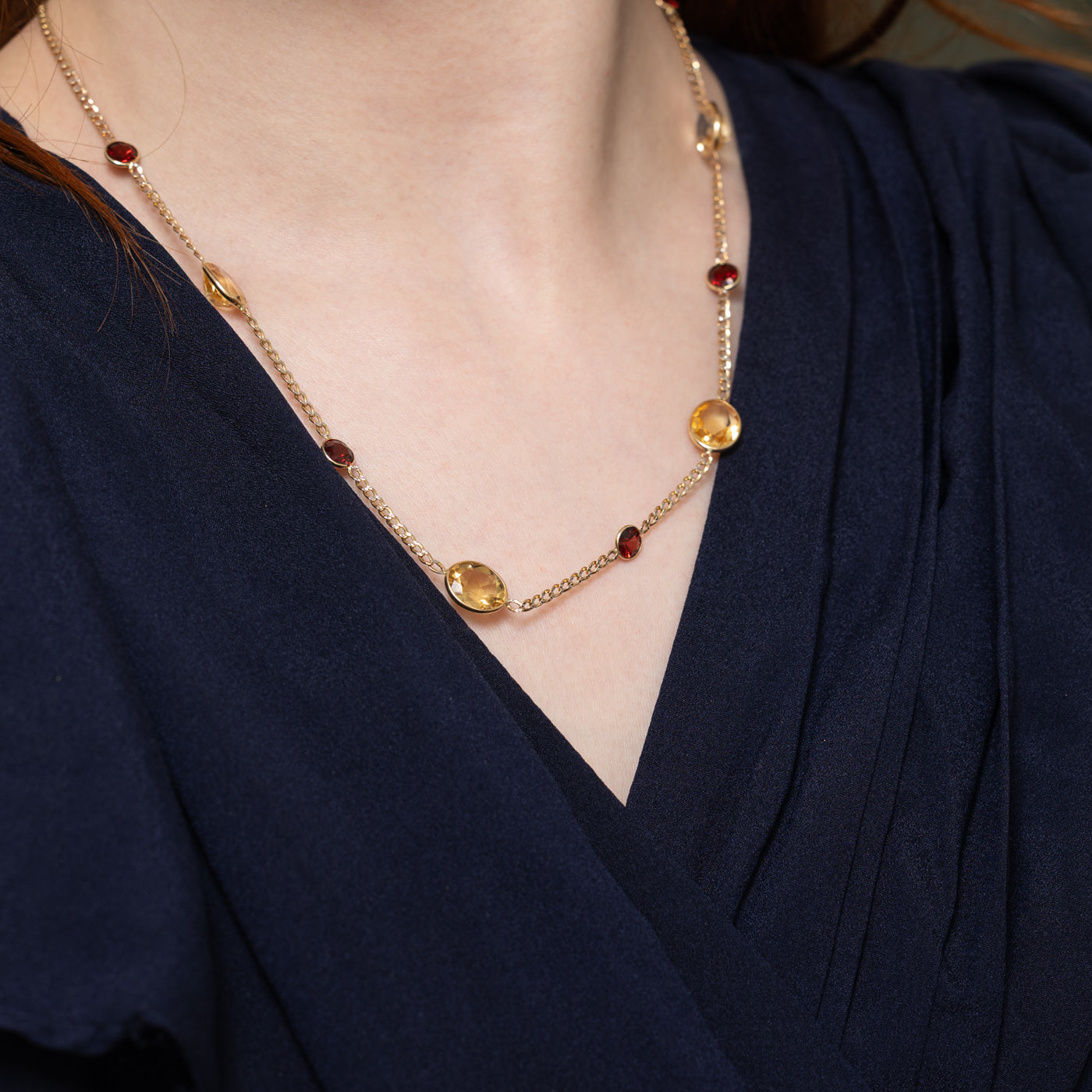 Citrine & Garnet Satelite Necklace | 16.40ctw, 5.30ctw | 19"