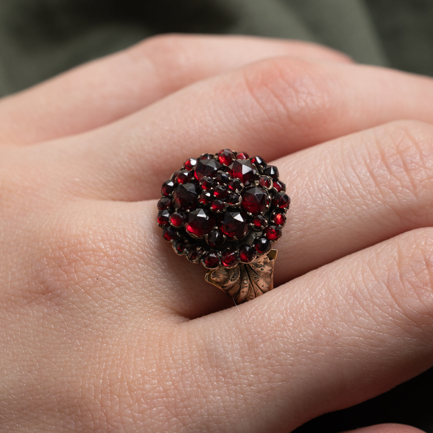 Rose Cut Garnet Floral Cluster Cocktail Ring | 2.00ctw | SZ 7.25