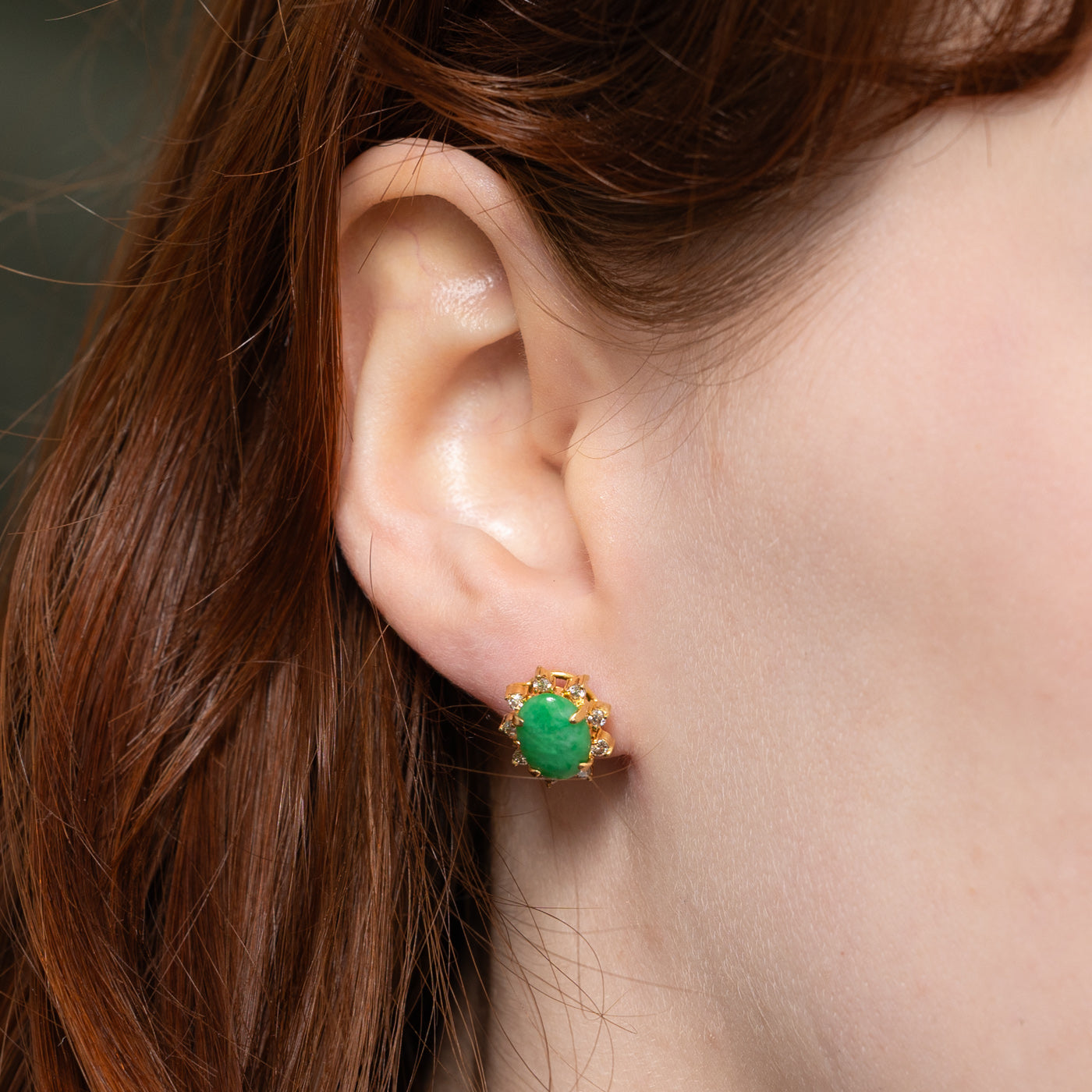 Jadeiete & Diamond Petal Stud Earrings | 2.40ctw, 0.32ctw