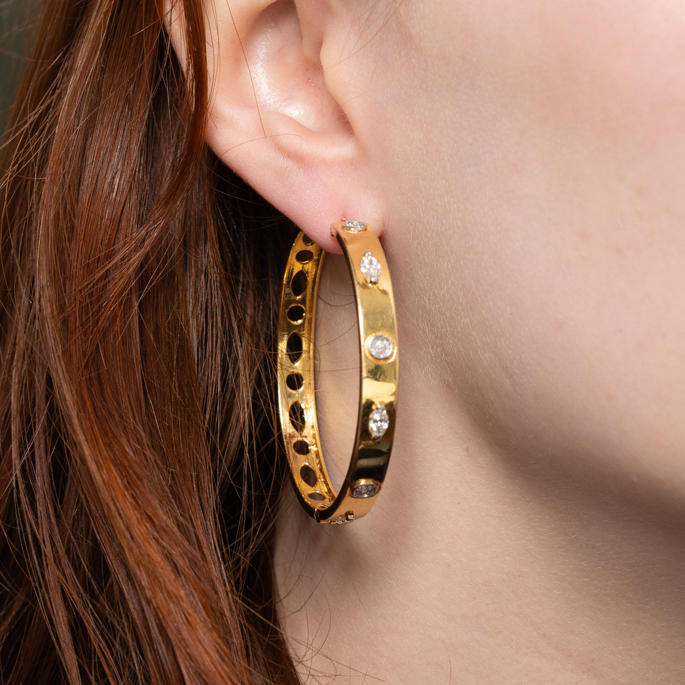 Bezel Set Large Diamond Hoop Earrings | 1.74ctw