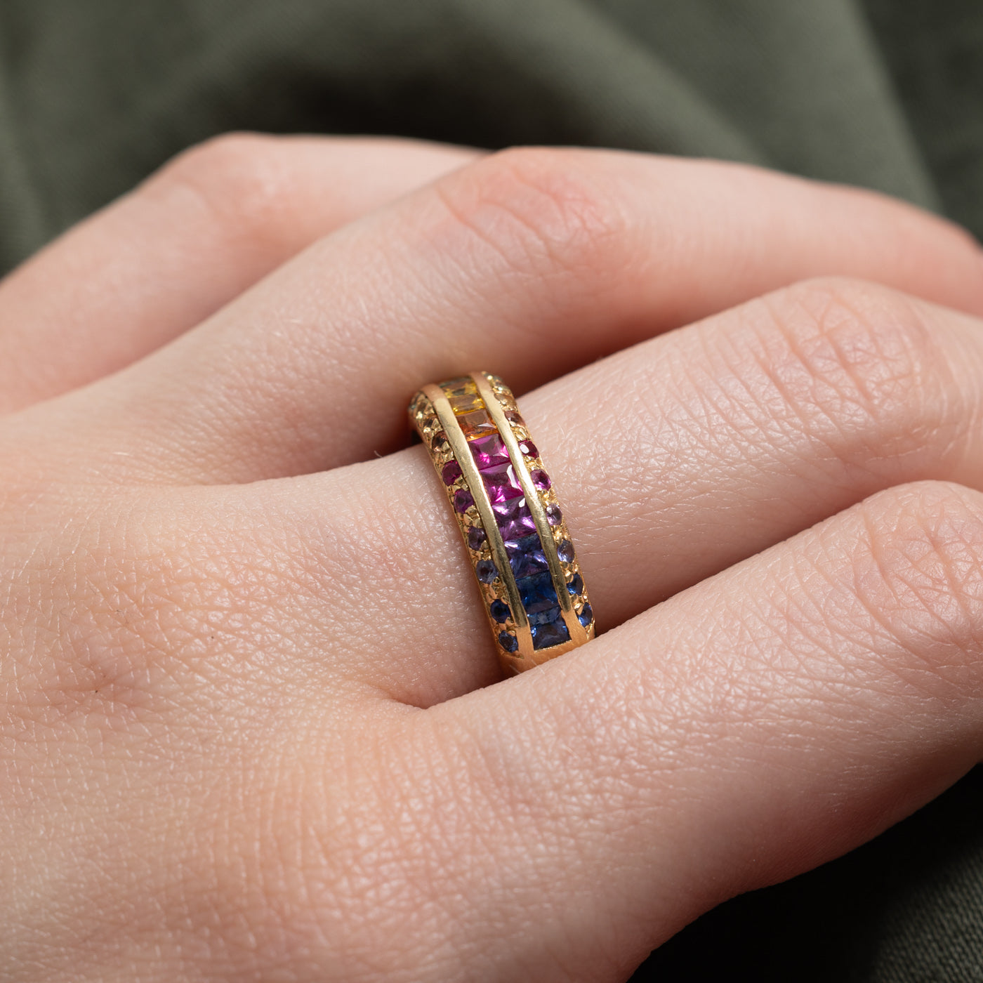 Rainbow Sapphire Semi Eternity Band | 1.00ctw | 6.5mm | SZ 8