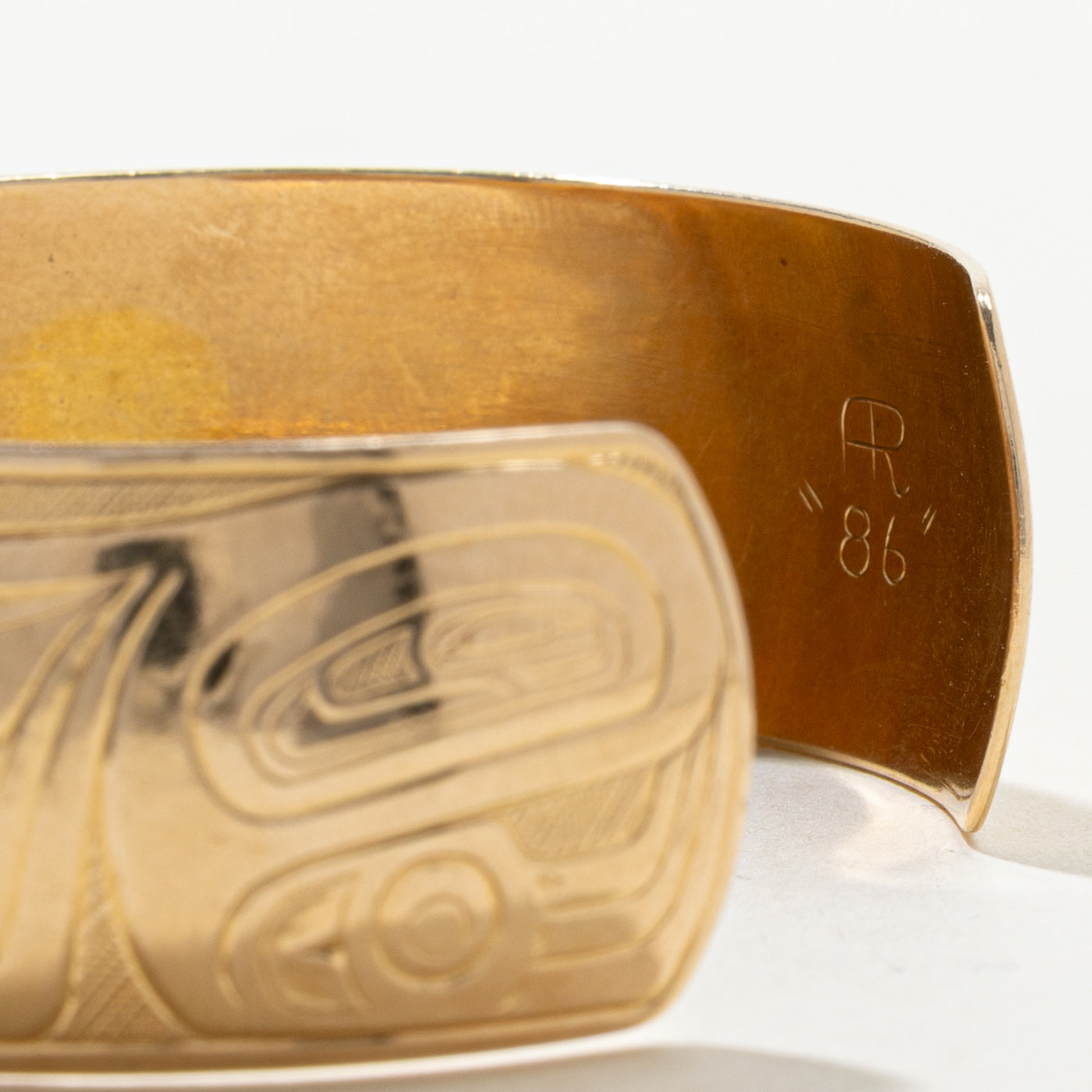 14k Yellow Gold Indigenous Bear Engraved Cuff Bracelet | 6.25"