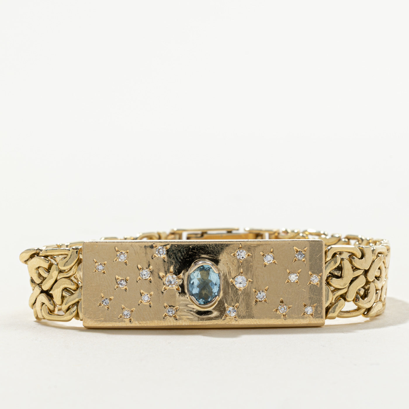 Aquamarine & Star Set Diamond Bracelet | 0.70ct, 0.28ctw | 7"