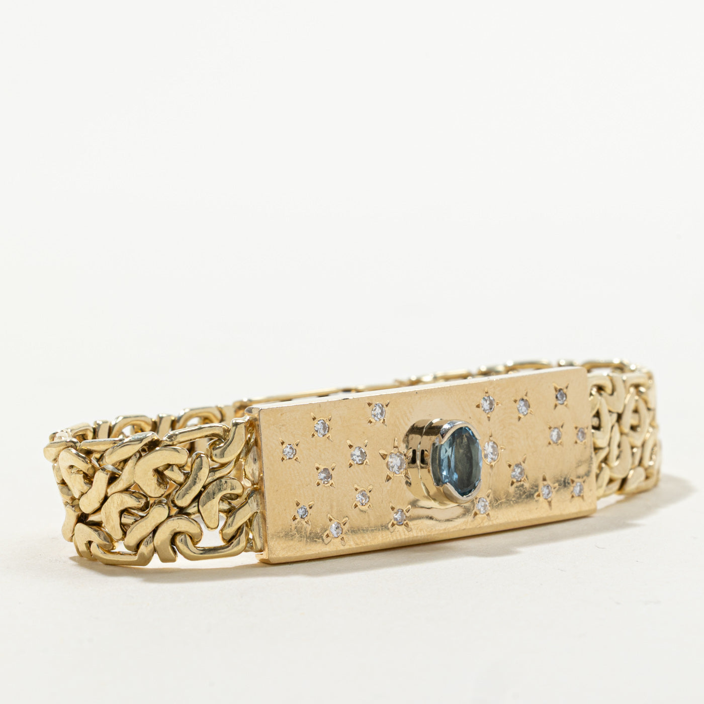 Aquamarine & Star Set Diamond Bracelet | 0.70ct, 0.28ctw | 7"