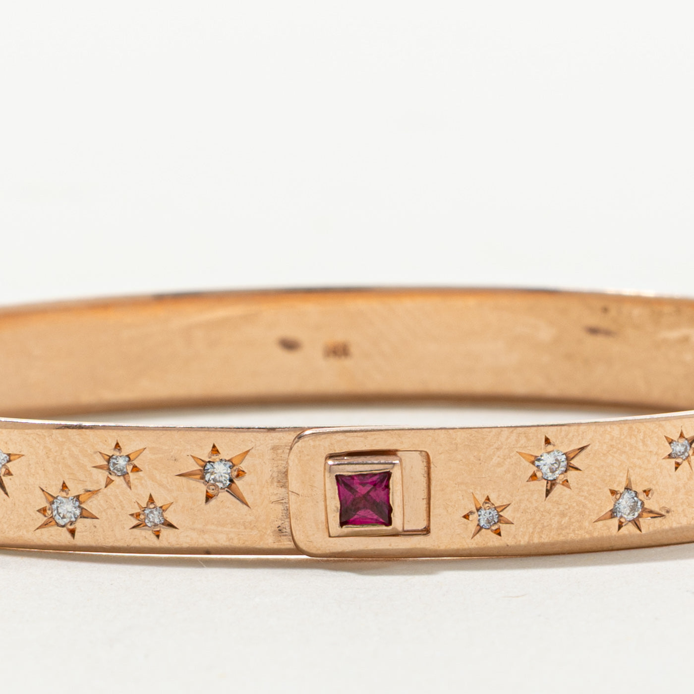 French Cut Ruby & Start Set Diamond Bangle Bracelet | 0.10ct, 0.20ctw | 6.75"