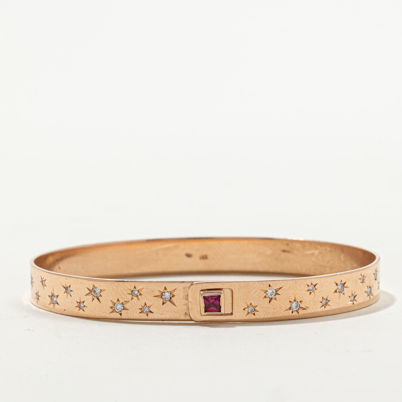 French Cut Ruby & Start Set Diamond Bangle Bracelet | 0.10ct, 0.20ctw | 6.75"