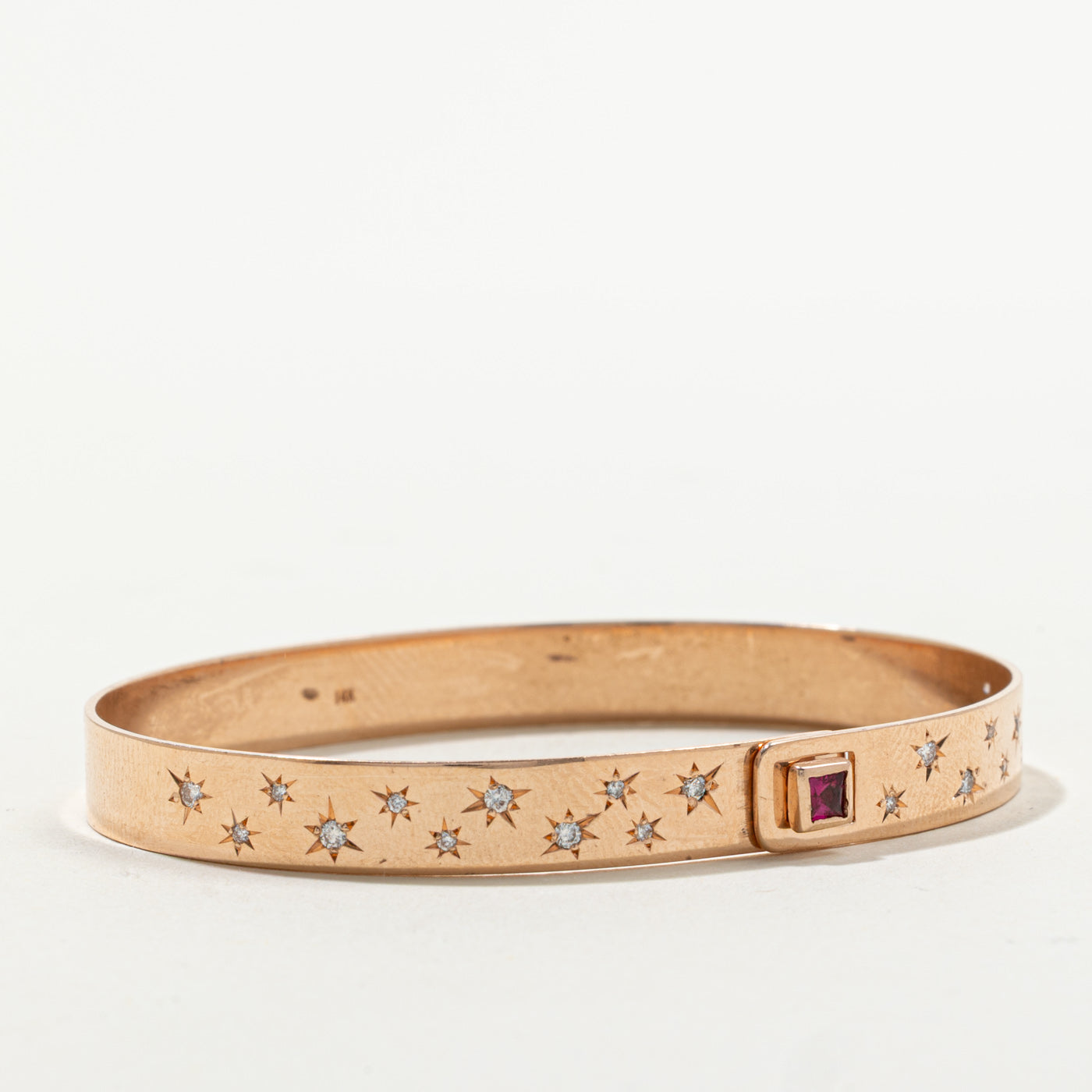 French Cut Ruby & Start Set Diamond Bangle Bracelet | 0.10ct, 0.20ctw | 6.75"