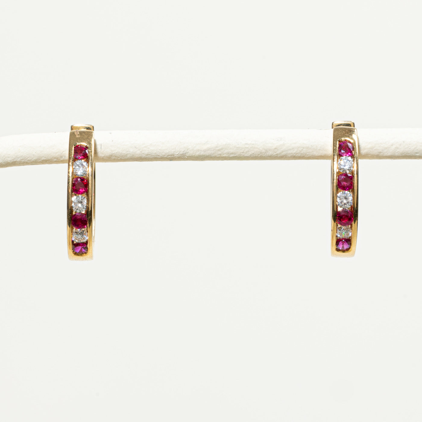 Channel Set Ruby & Diamond Hoop Earrings | 0.24ctw, 0.18ctw