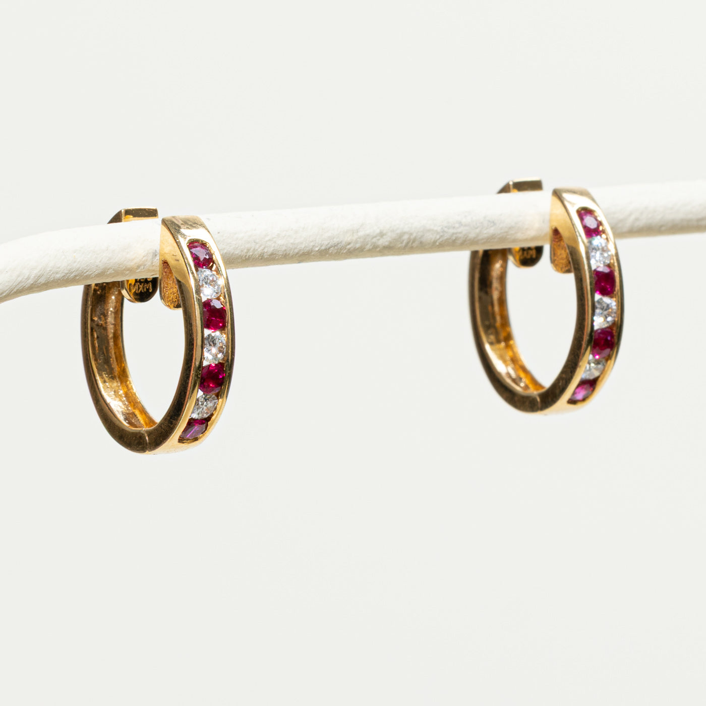 Channel Set Ruby & Diamond Hoop Earrings | 0.24ctw, 0.18ctw