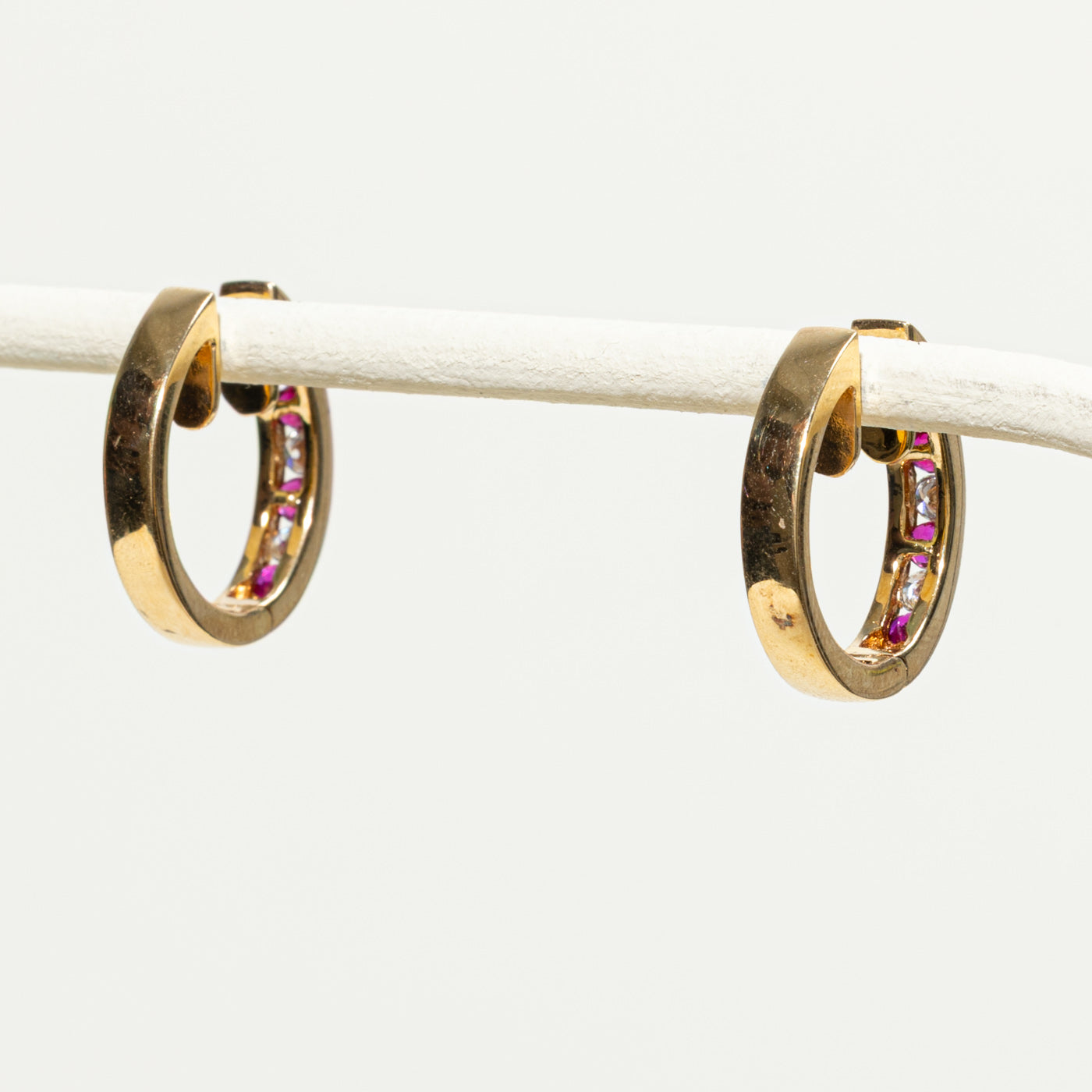 Channel Set Ruby & Diamond Hoop Earrings | 0.24ctw, 0.18ctw