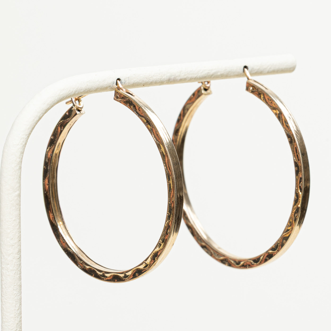 10k Yellow Gold Textured Hoop Earrings
