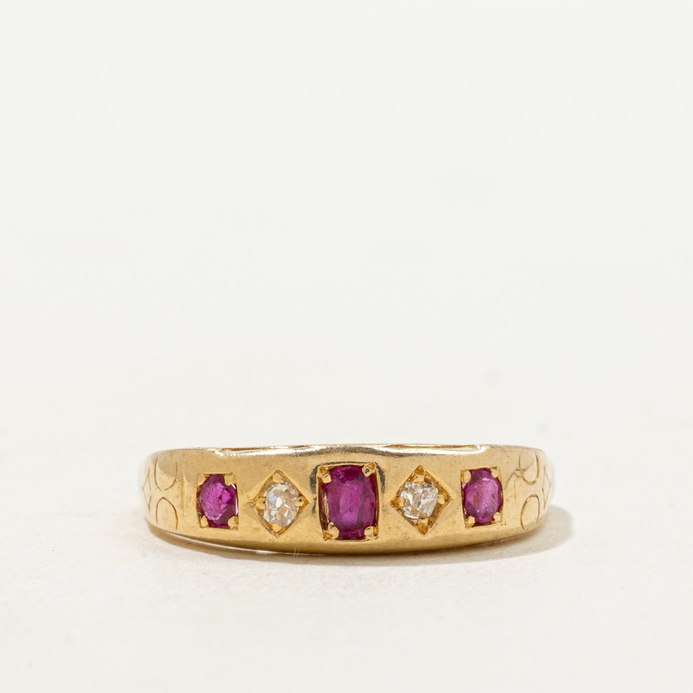 1883 Chester Five Stone Ruby & Diamond Ring | 0.20ctw, 0.06ctw | SZ 6