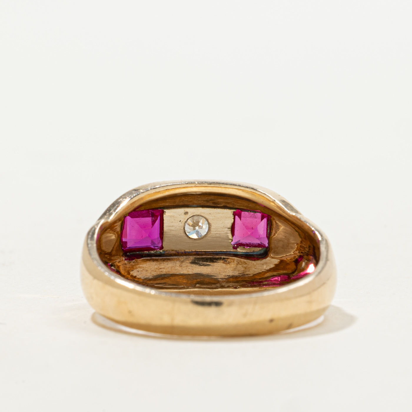 Art Deco Synthetic Ruby & Diamond Panel Ring | 0.66ctw, 0.08ct | SZ 7.5