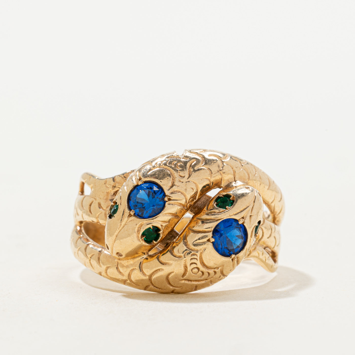 Blue & Green Glass Double Snake Ring | 0.40ctw | SZ 11.5