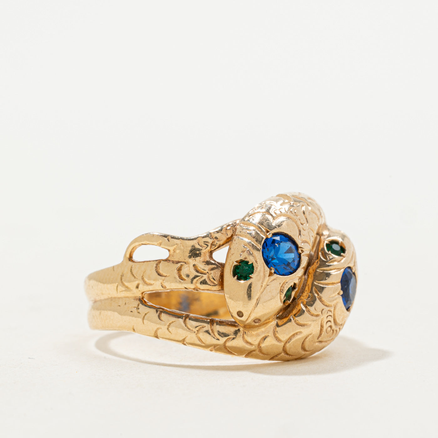 Blue & Green Glass Double Snake Ring | 0.40ctw | SZ 11.5