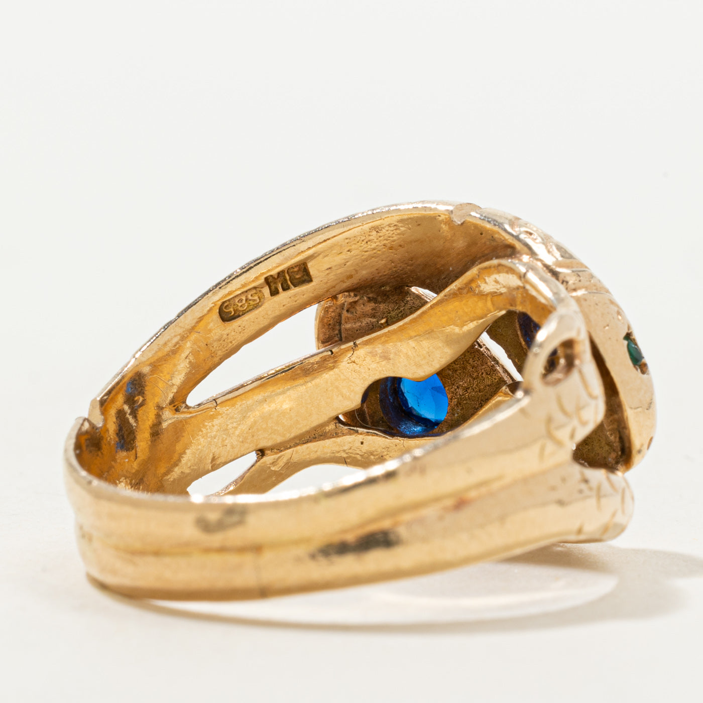 Blue & Green Glass Double Snake Ring | 0.40ctw | SZ 11.5