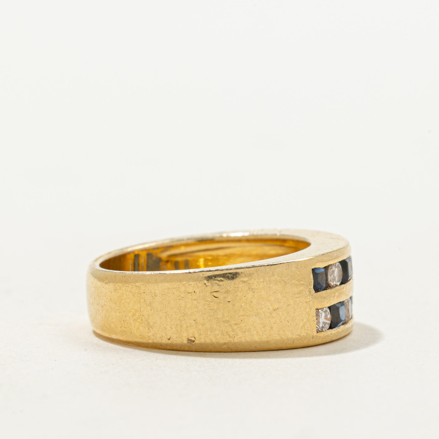 'Birks' Channel Set Sapphire & Diamond Double Row Band | 0.50ctw, 0.35ctw | SZ 6.5