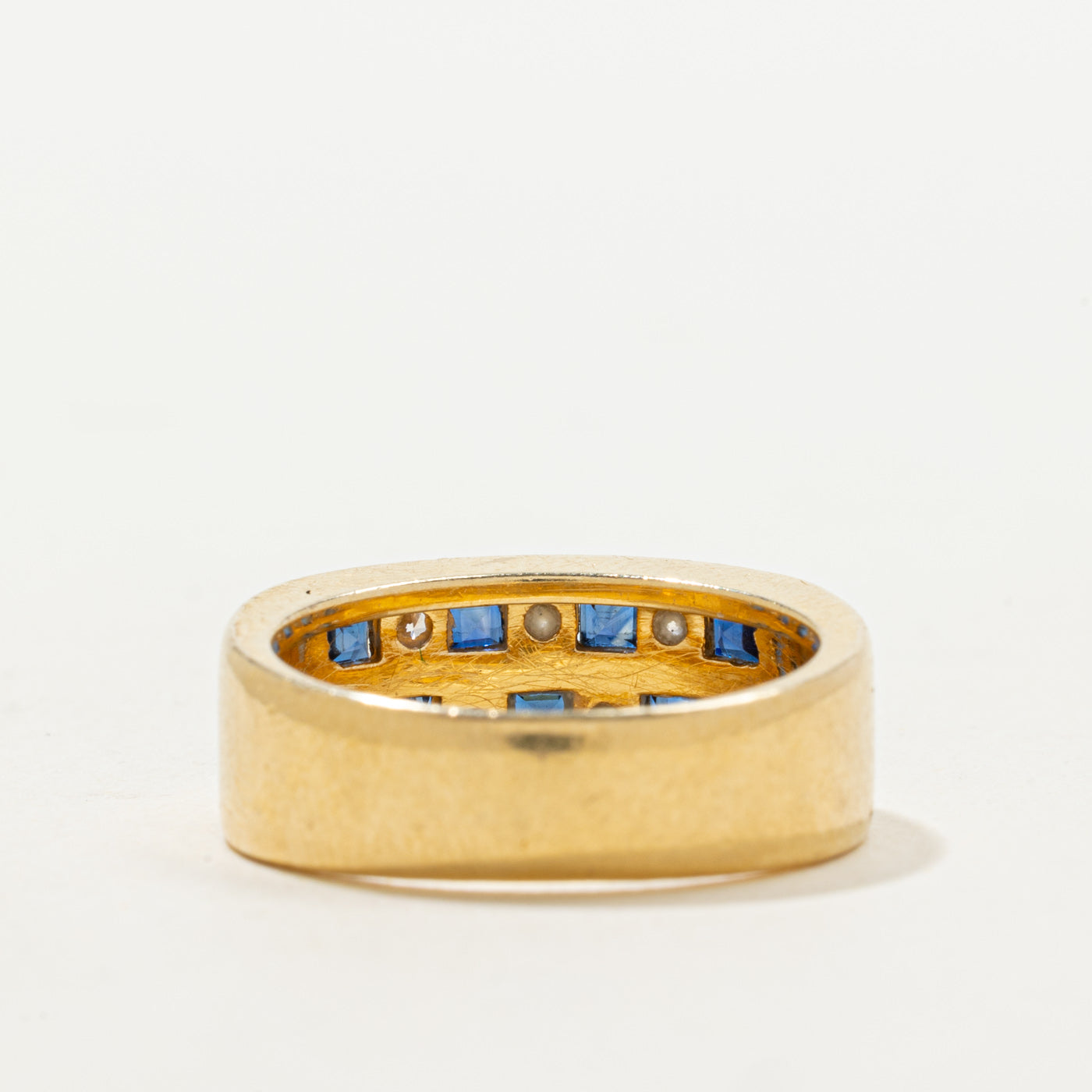 'Birks' Channel Set Sapphire & Diamond Double Row Band | 0.50ctw, 0.35ctw | SZ 6.5