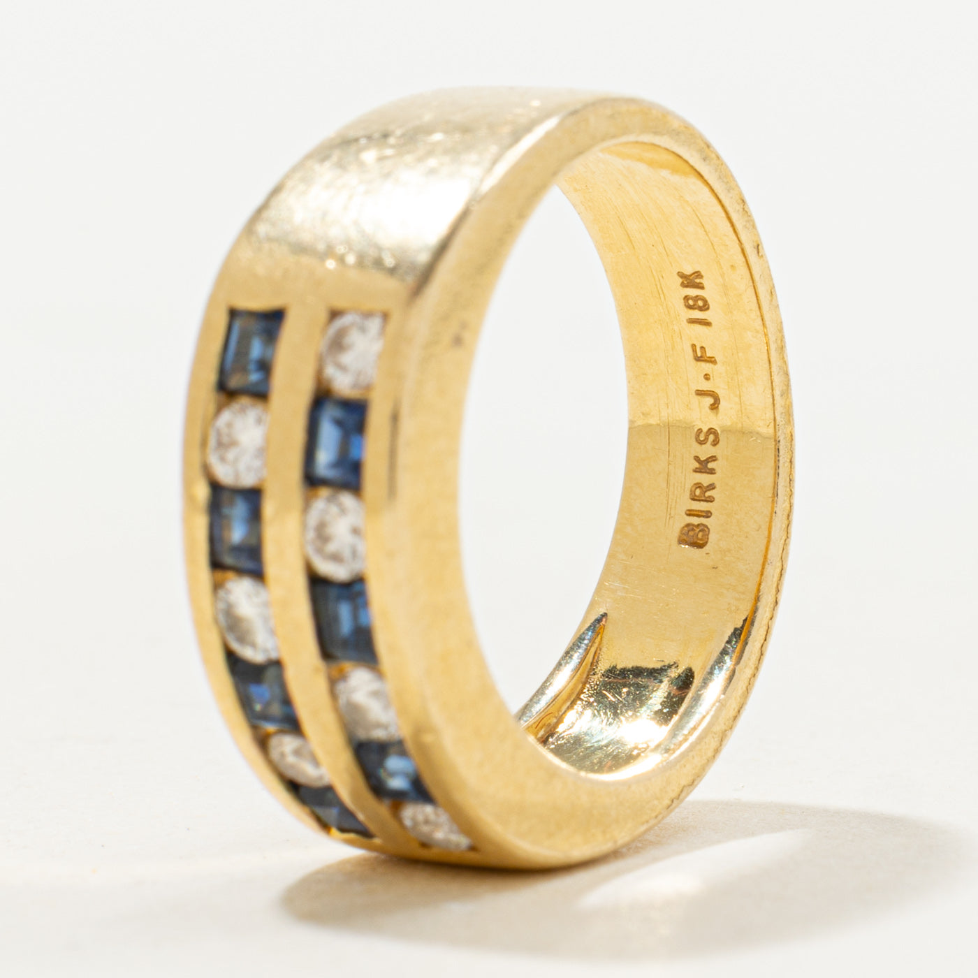'Birks' Channel Set Sapphire & Diamond Double Row Band | 0.50ctw, 0.35ctw | SZ 6.5