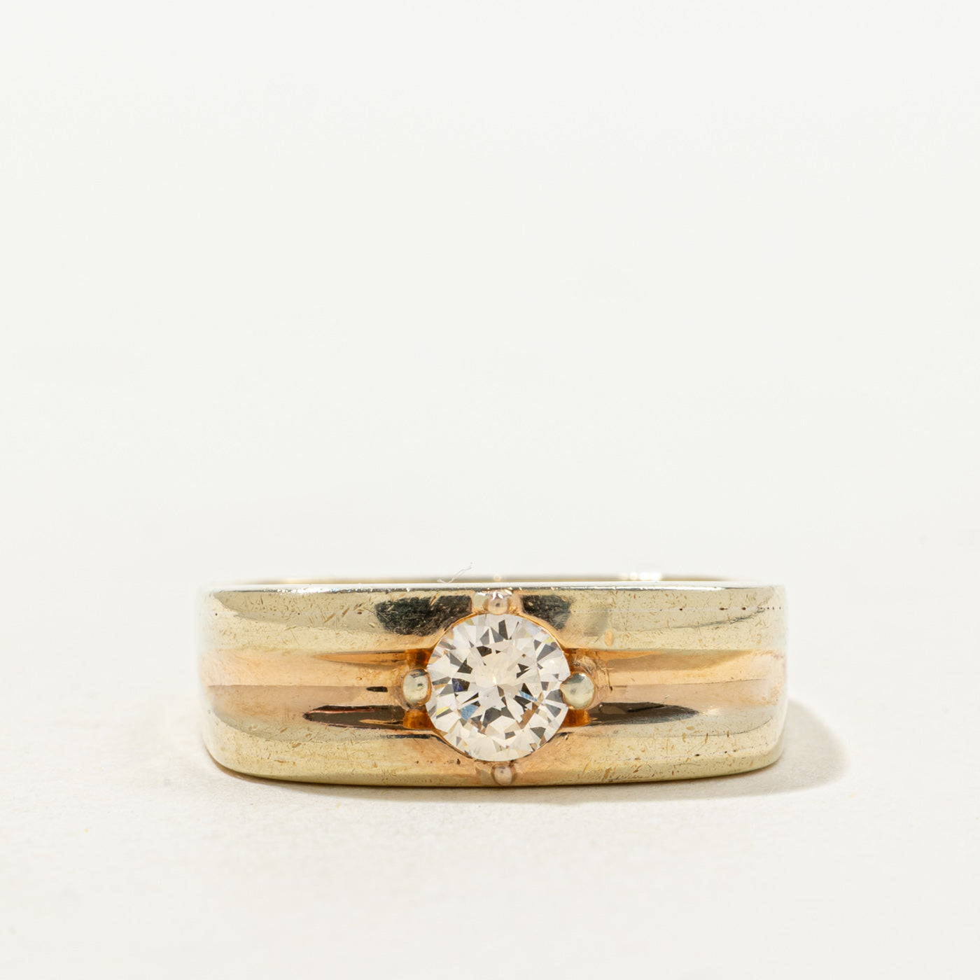Solitaire Diamond Grooved Soft Square Ring | 0.32ct | SZ 6.25