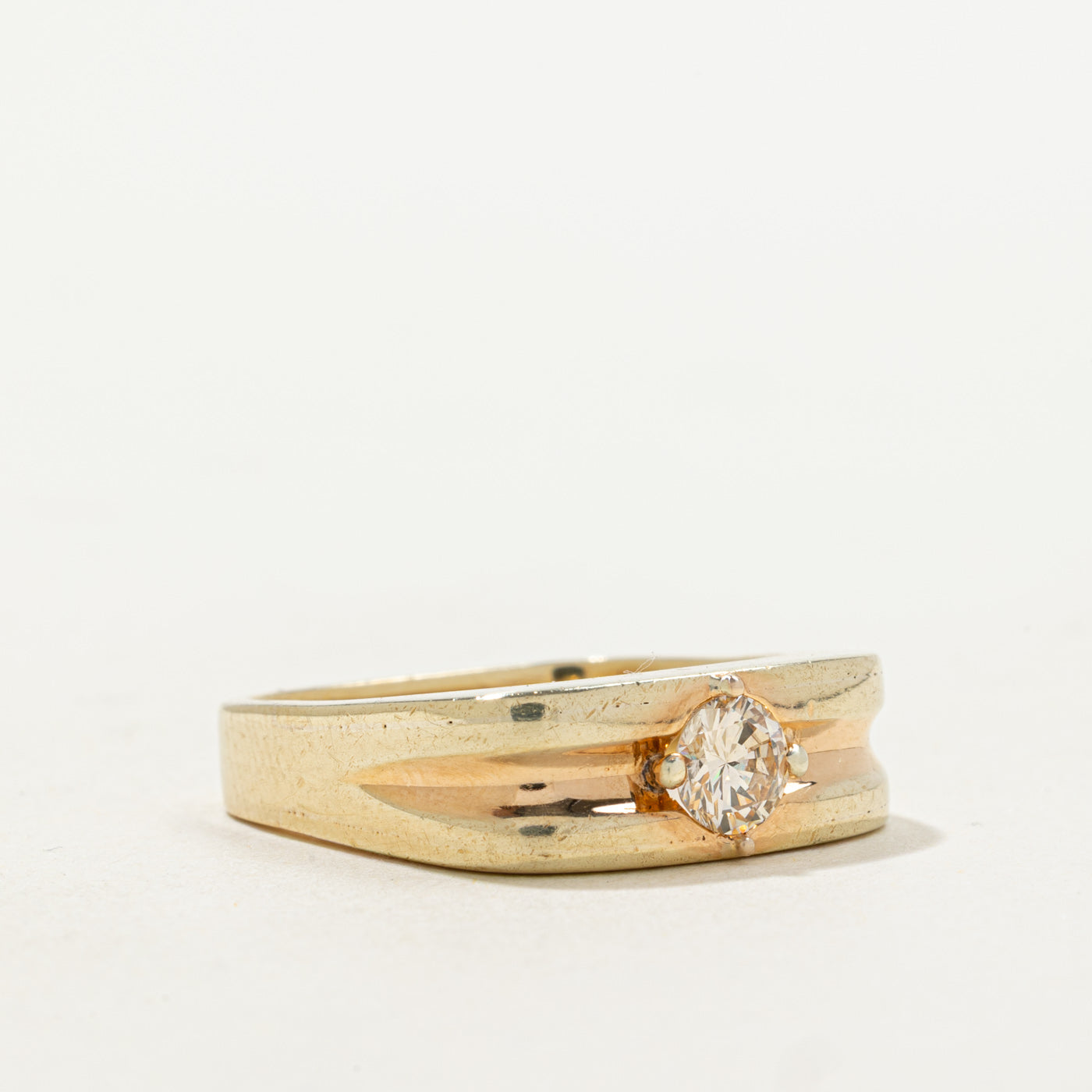 Solitaire Diamond Grooved Soft Square Ring | 0.32ct | SZ 6.25