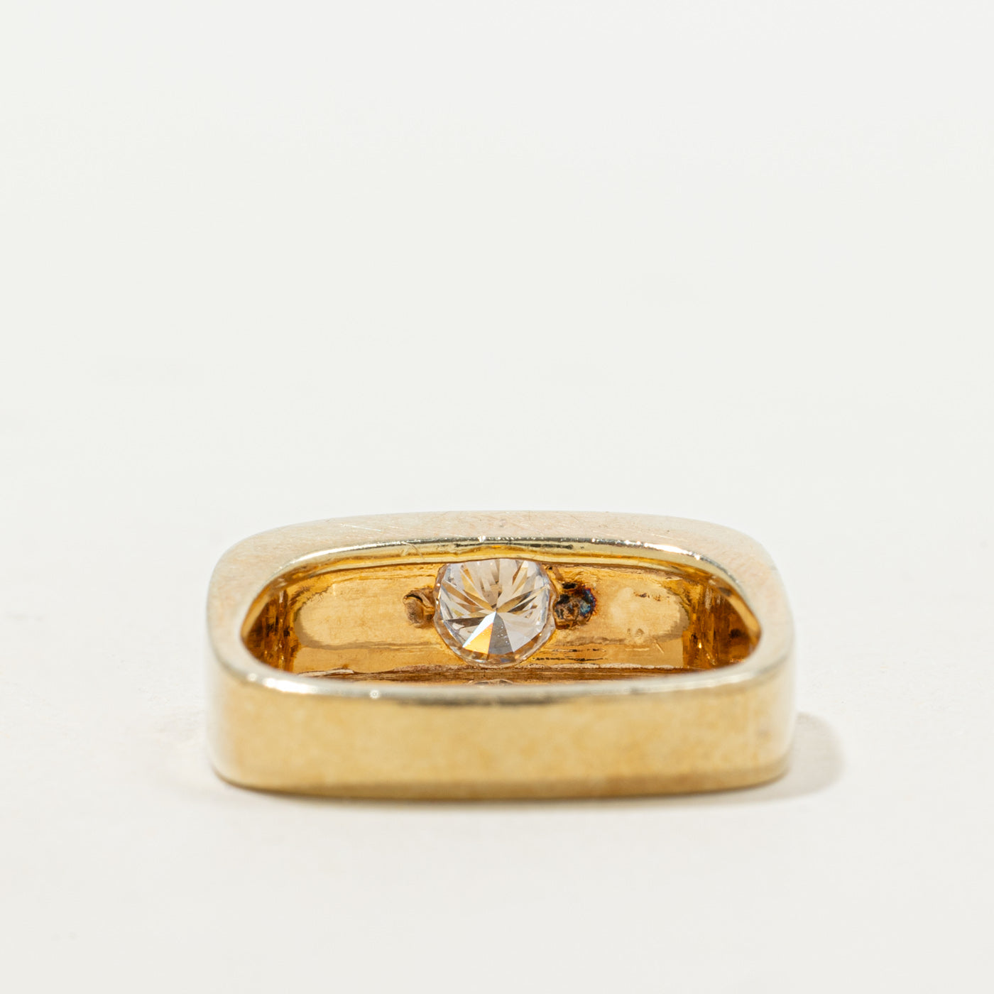 Solitaire Diamond Grooved Soft Square Ring | 0.32ct | SZ 6.25
