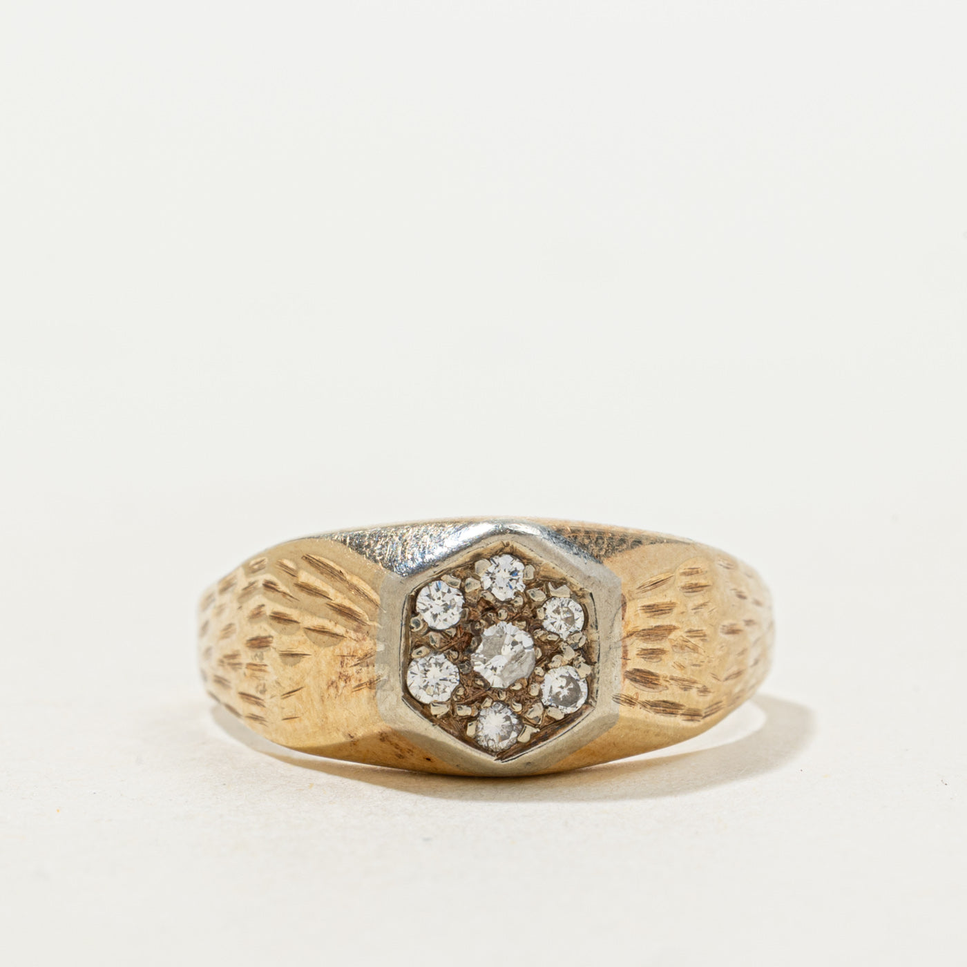 Diamond Hexagon Cluster Textured Signet Ring | 0.08ctw | SZ 7.5