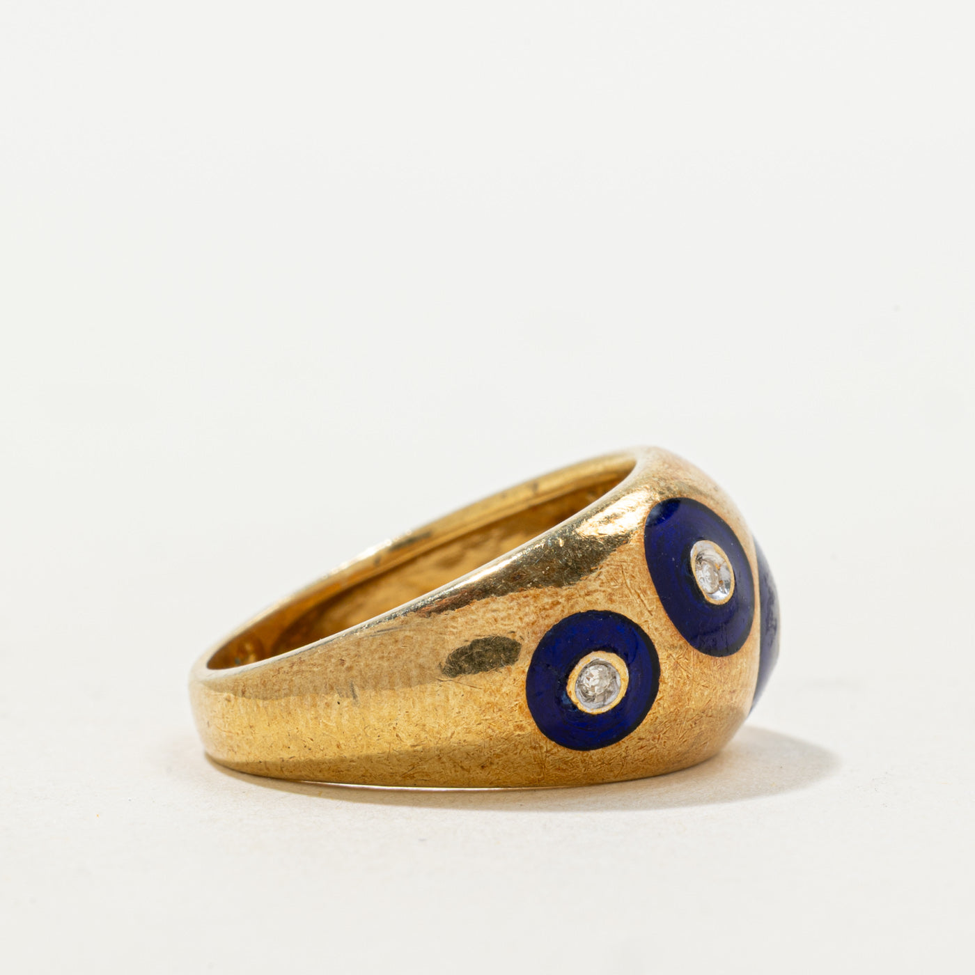 Italian Diamond & Blue Enamel Dome Ring | 0.03ctw | SZ 6.5