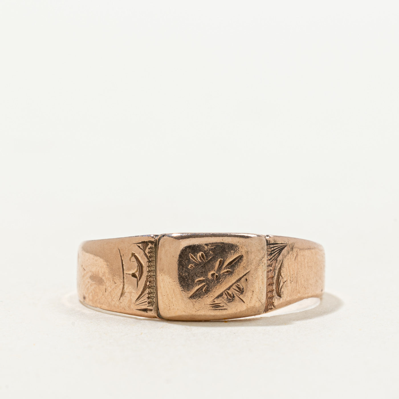 1876 Birmingham 9k Rose Gold Engraved Signet Ring | SZ 8