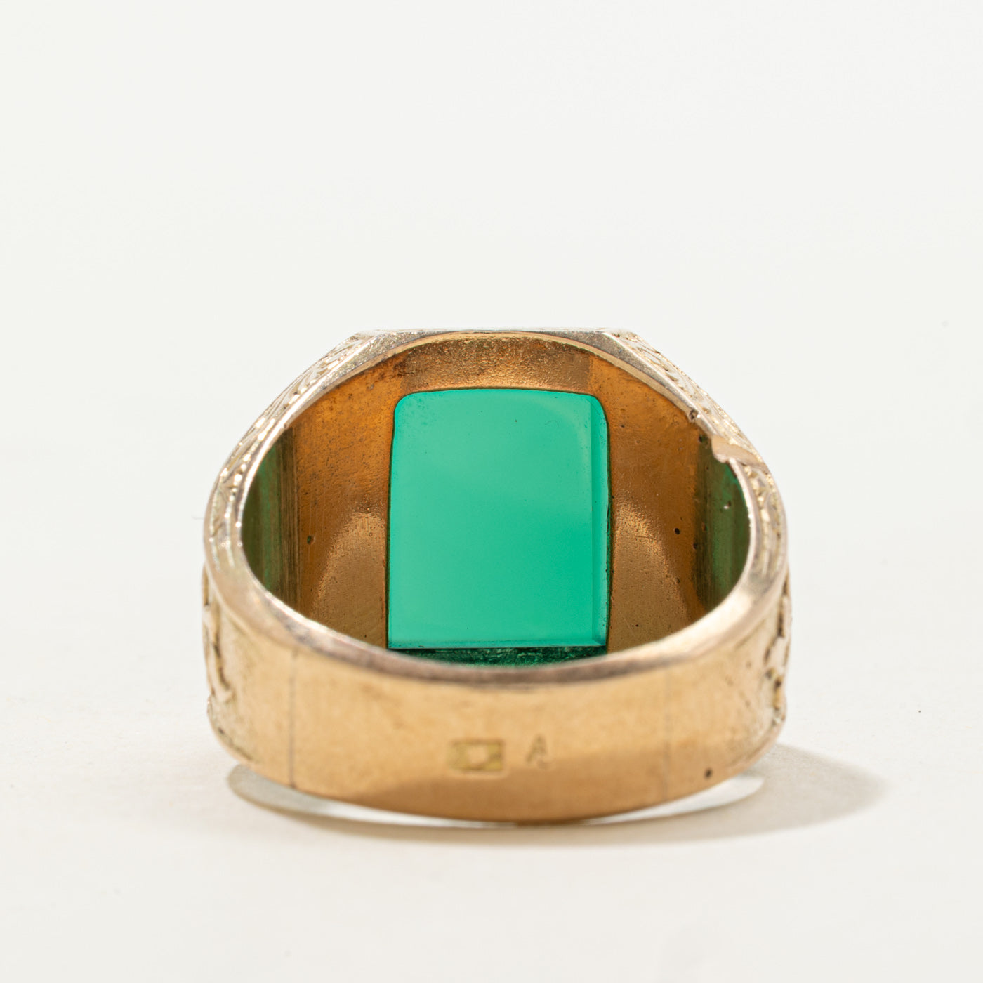 Polish Chrysoprase Scrollwork Signet Ring | 3.24ct | SZ 9