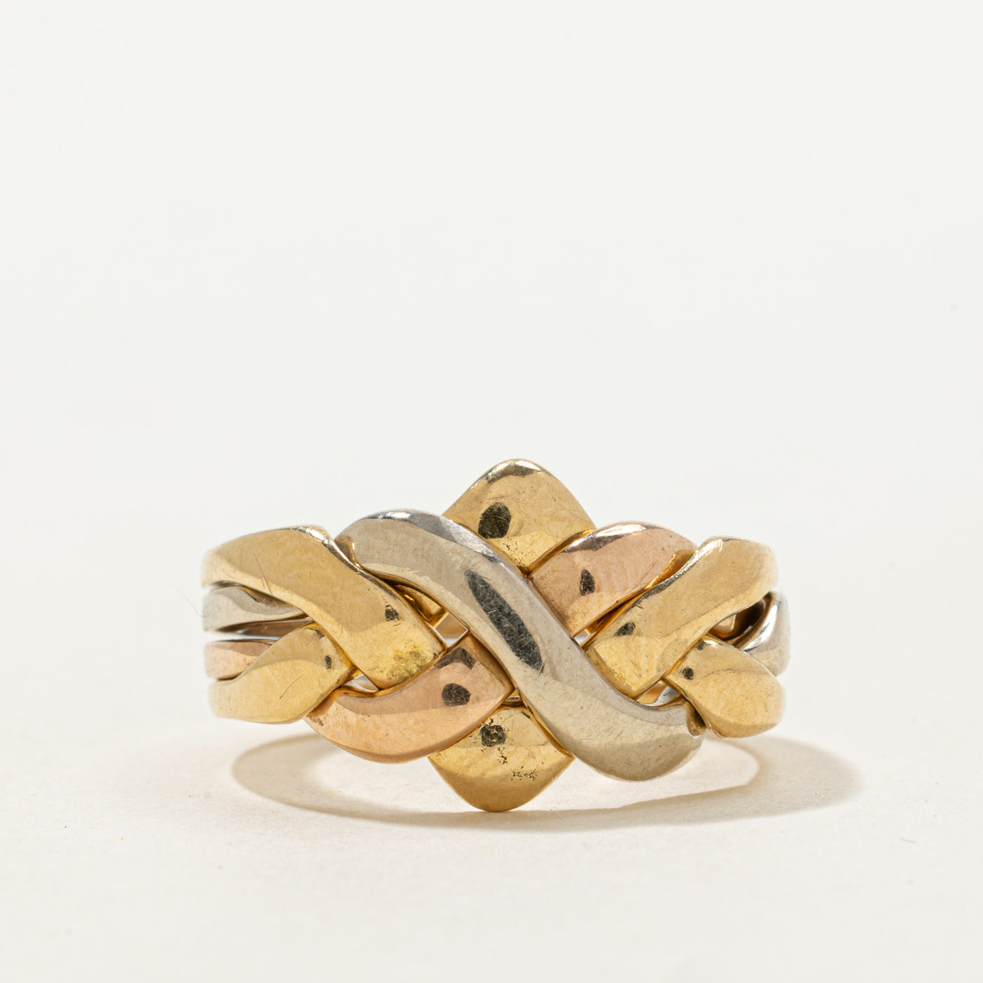 Italian 18k Tri Tone Gold Puzzle Ring | SZ 7.25