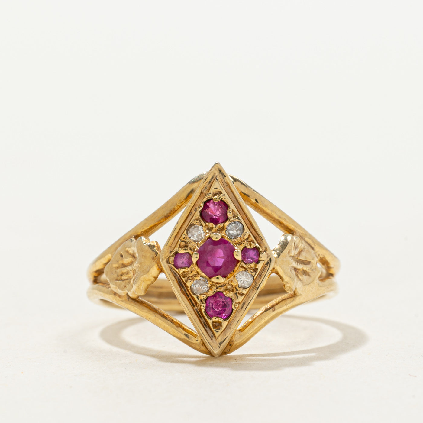 Ruby & Diamond Cross Cluster Openwork  Ring | 0.10ctw, 0.04ctw | SZ 6