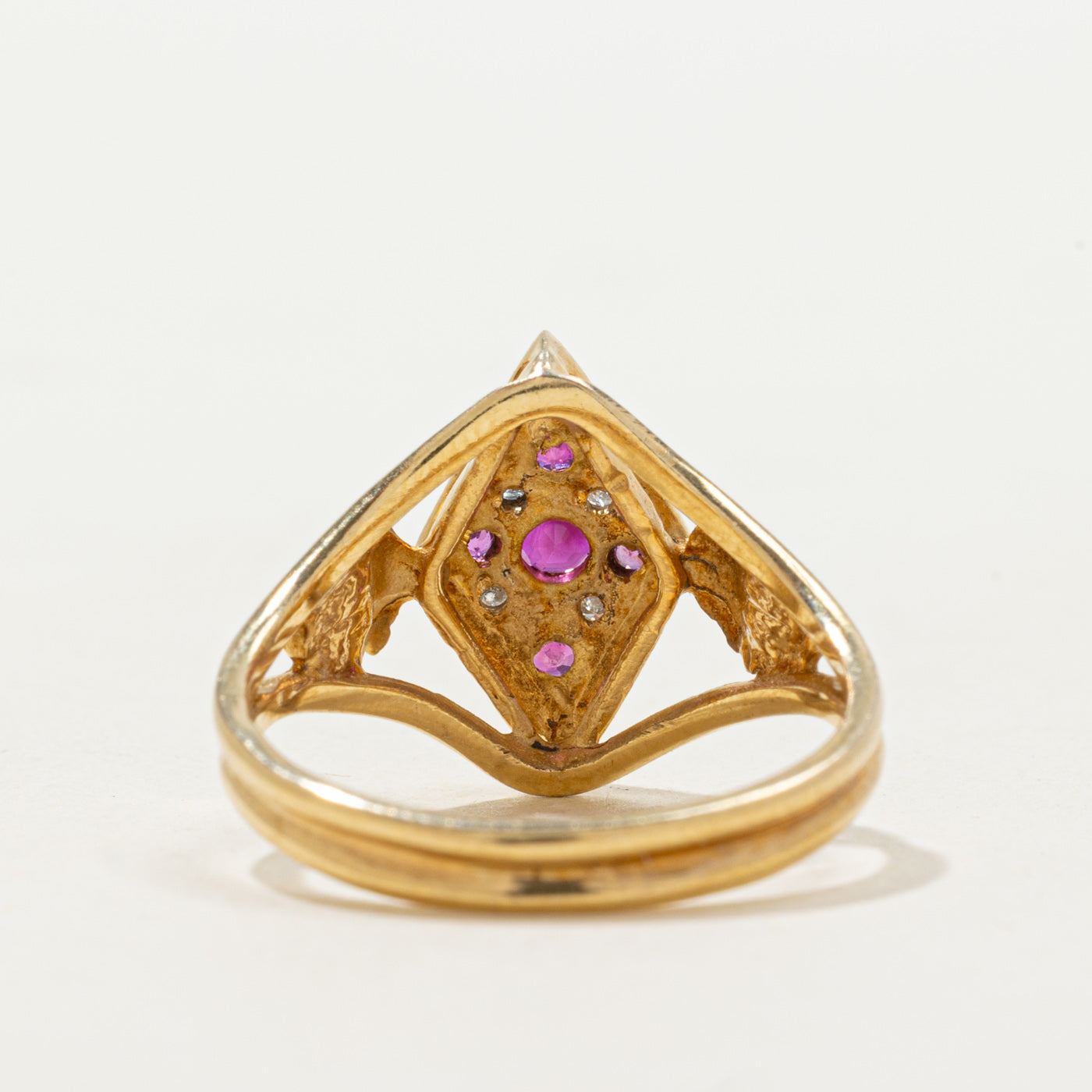 Ruby & Diamond Cross Cluster Openwork  Ring | 0.10ctw, 0.04ctw | SZ 6