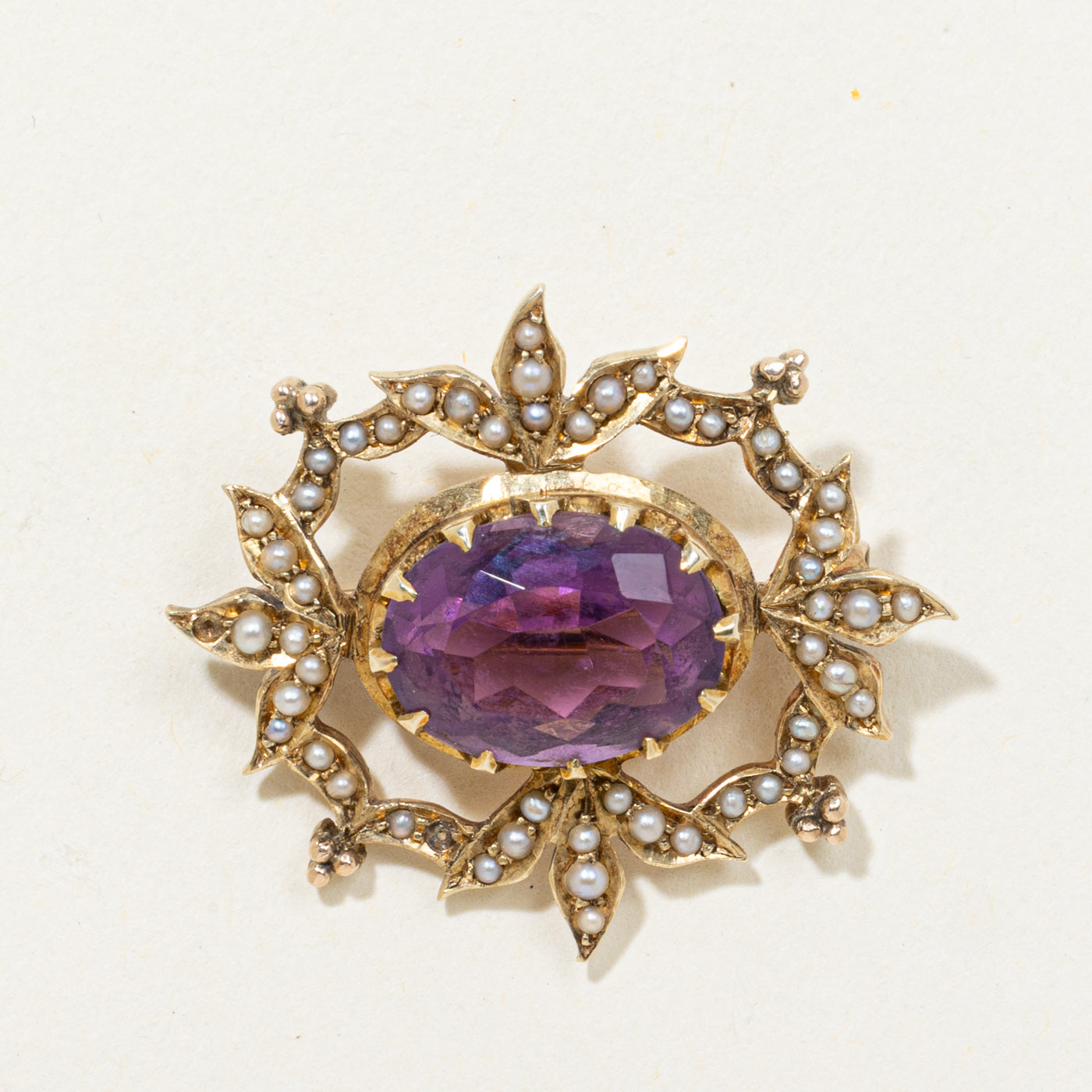 Late Victorian Amethyst & Seed Pearl Floral Wreath Brooch | 3.88ct