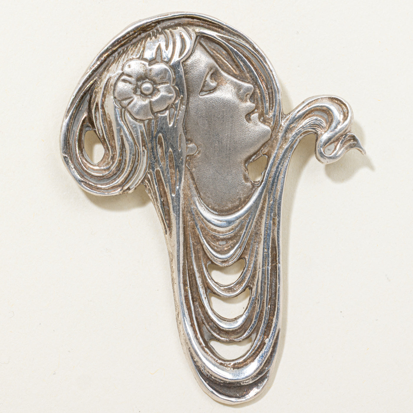 Art Nouveau Style Sterling Silver Facial Profile Brooch & Pendant