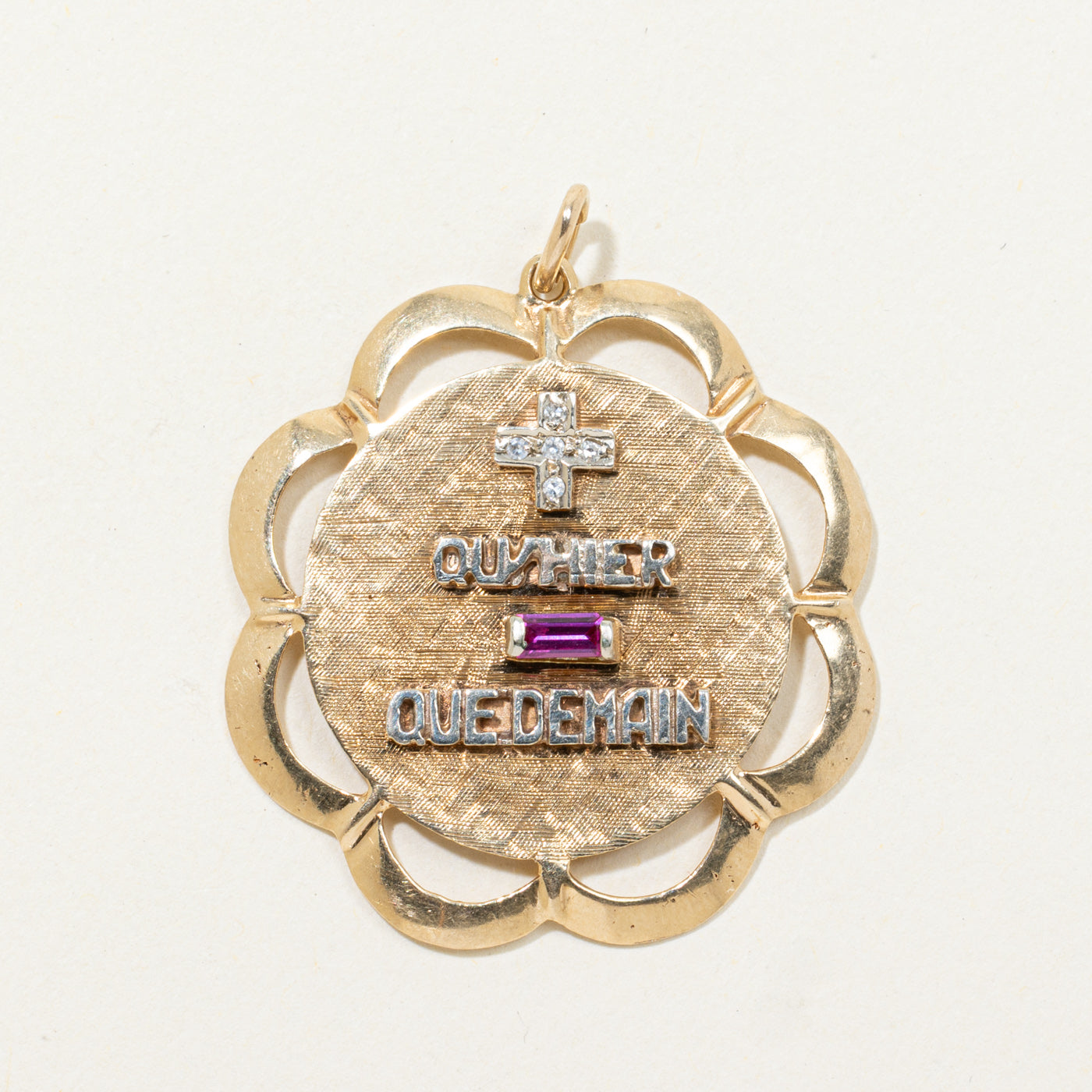Synthetic Ruby & Diamond French Augis Love Pendant | 0.08ct, 0.02ctw