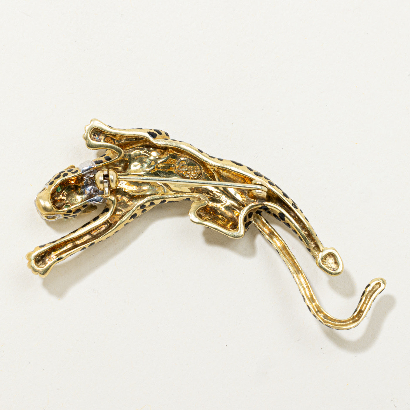 Emerald & Diamond Cheetah Brooch | 0.02ctw, 0.035ctw