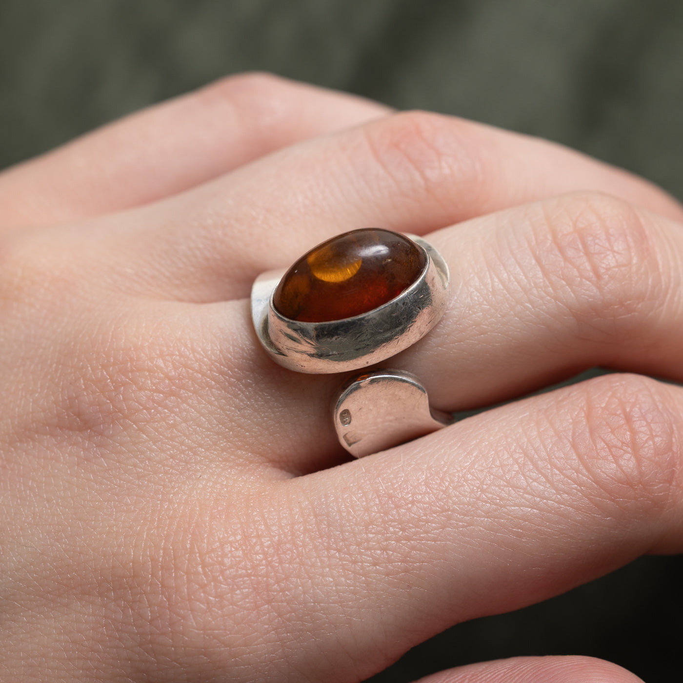 Sterling Silver Bezel Set Amber Cocktail Ring | 2.60ct | SZ 6.75