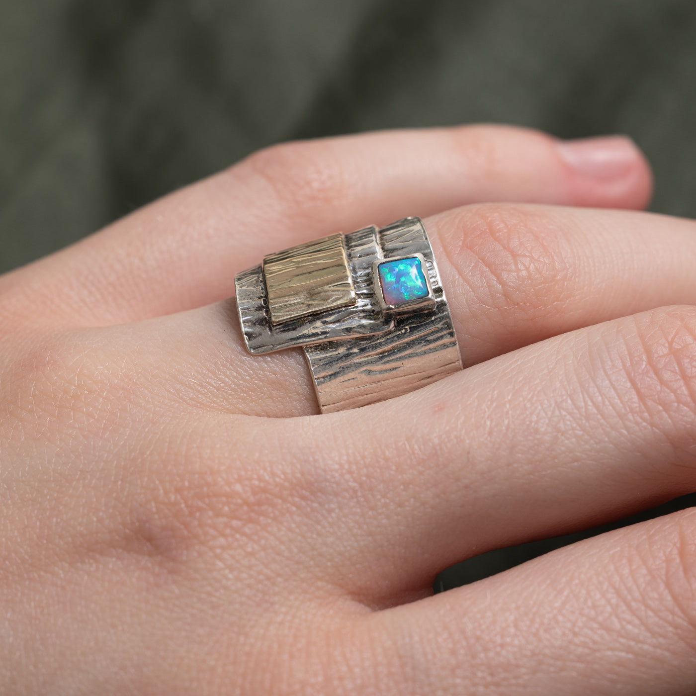 Sterling Silver Bezel Set Opal Textured Ring | 0.25ct | SZ 7.5