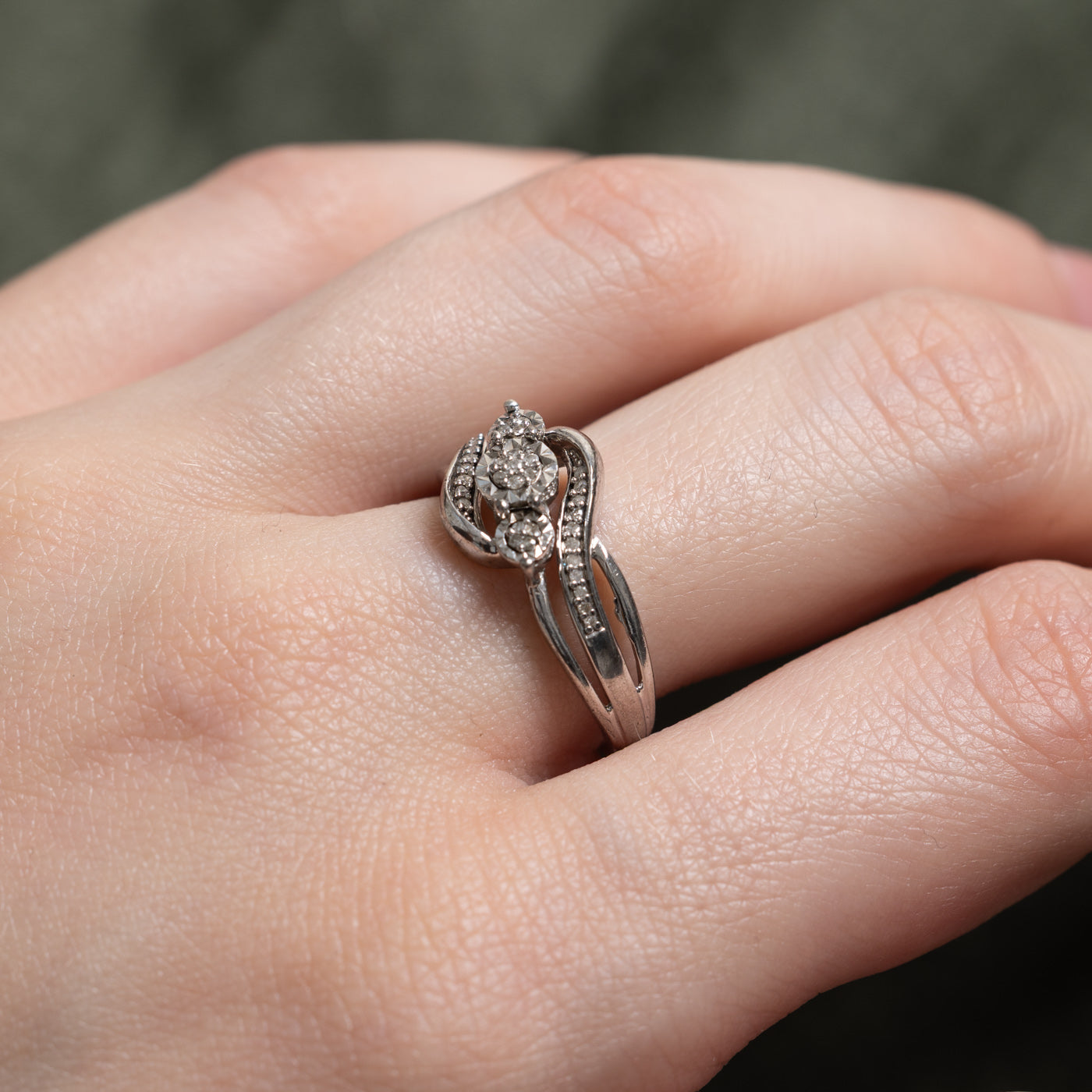 Sterling Silver Diamond Wave Crossover Ring | 0.03ctw | SZ 7.25