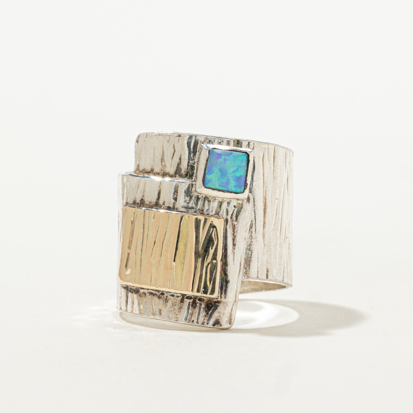 Sterling Silver Bezel Set Opal Textured Ring | 0.25ct | SZ 7.5