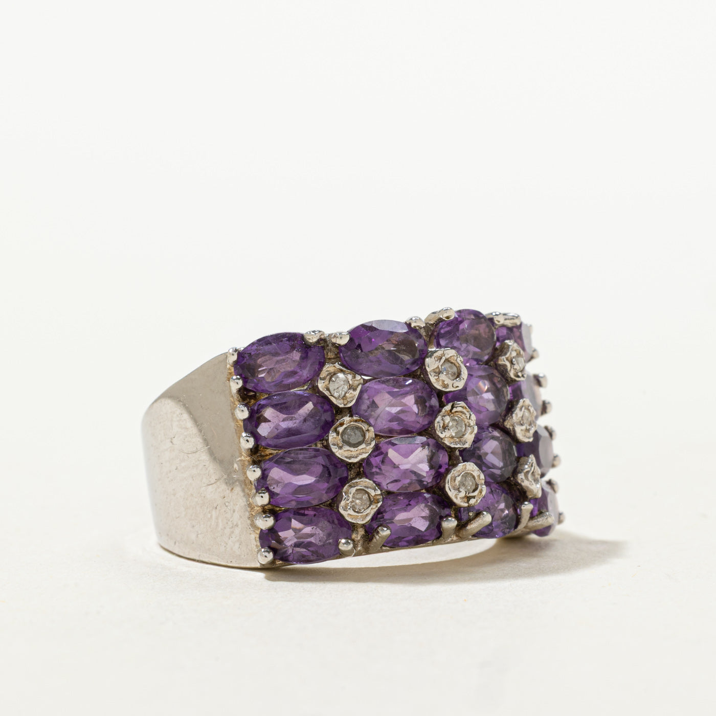Sterling Silver Amethyst & Diamond Grid Ring | 2.08ctw, 0.04ctw | SZ 7.25