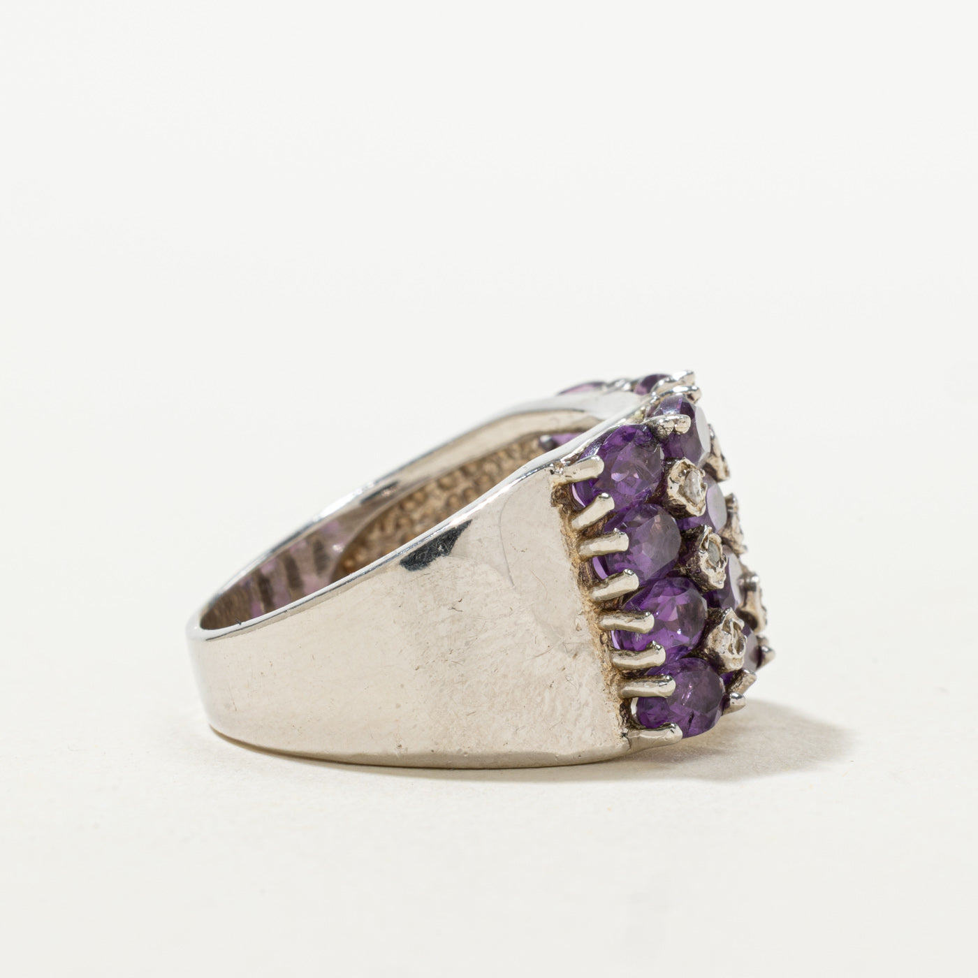 Sterling Silver Amethyst & Diamond Grid Ring | 2.08ctw, 0.04ctw | SZ 7.25