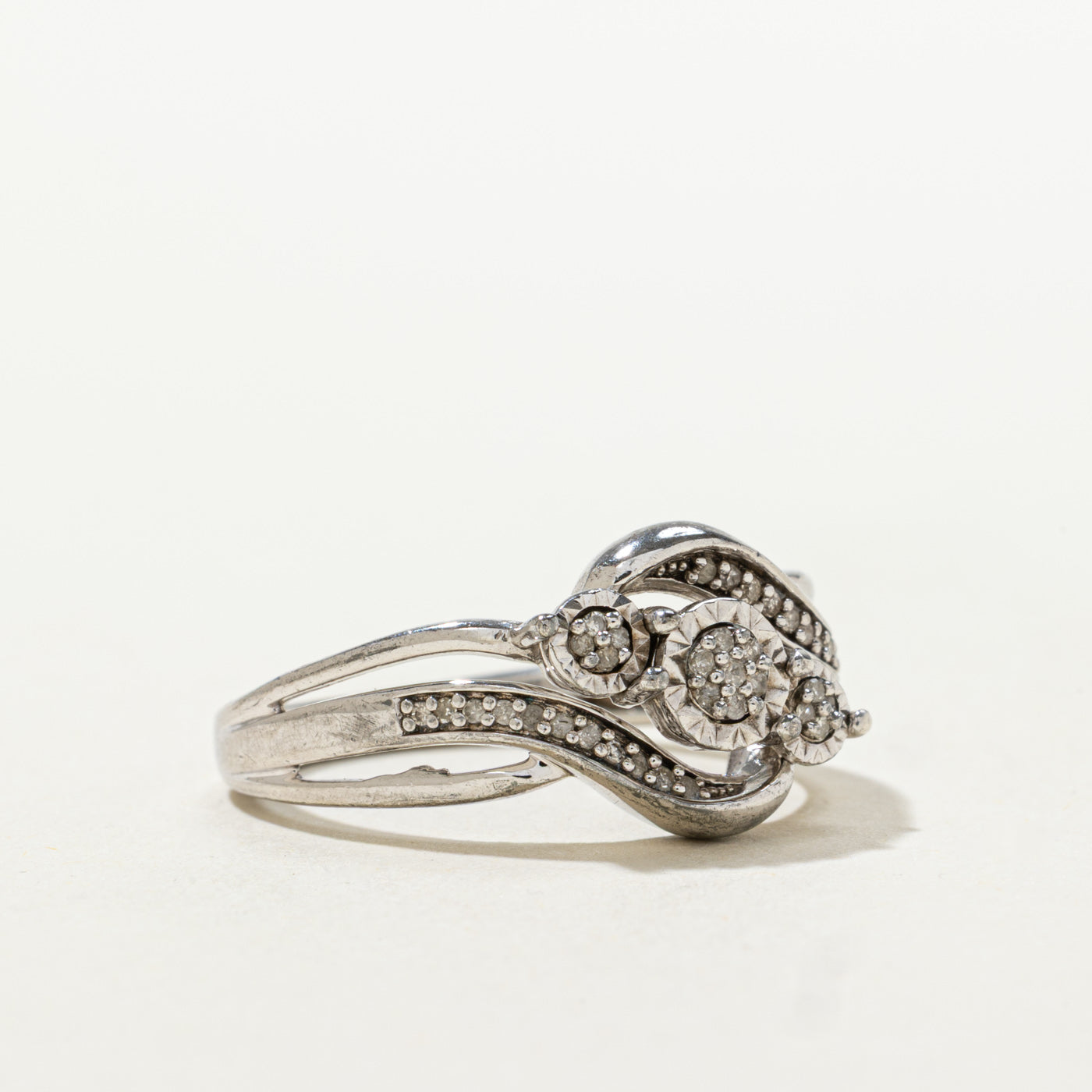 Sterling Silver Diamond Wave Crossover Ring | 0.03ctw | SZ 7.25