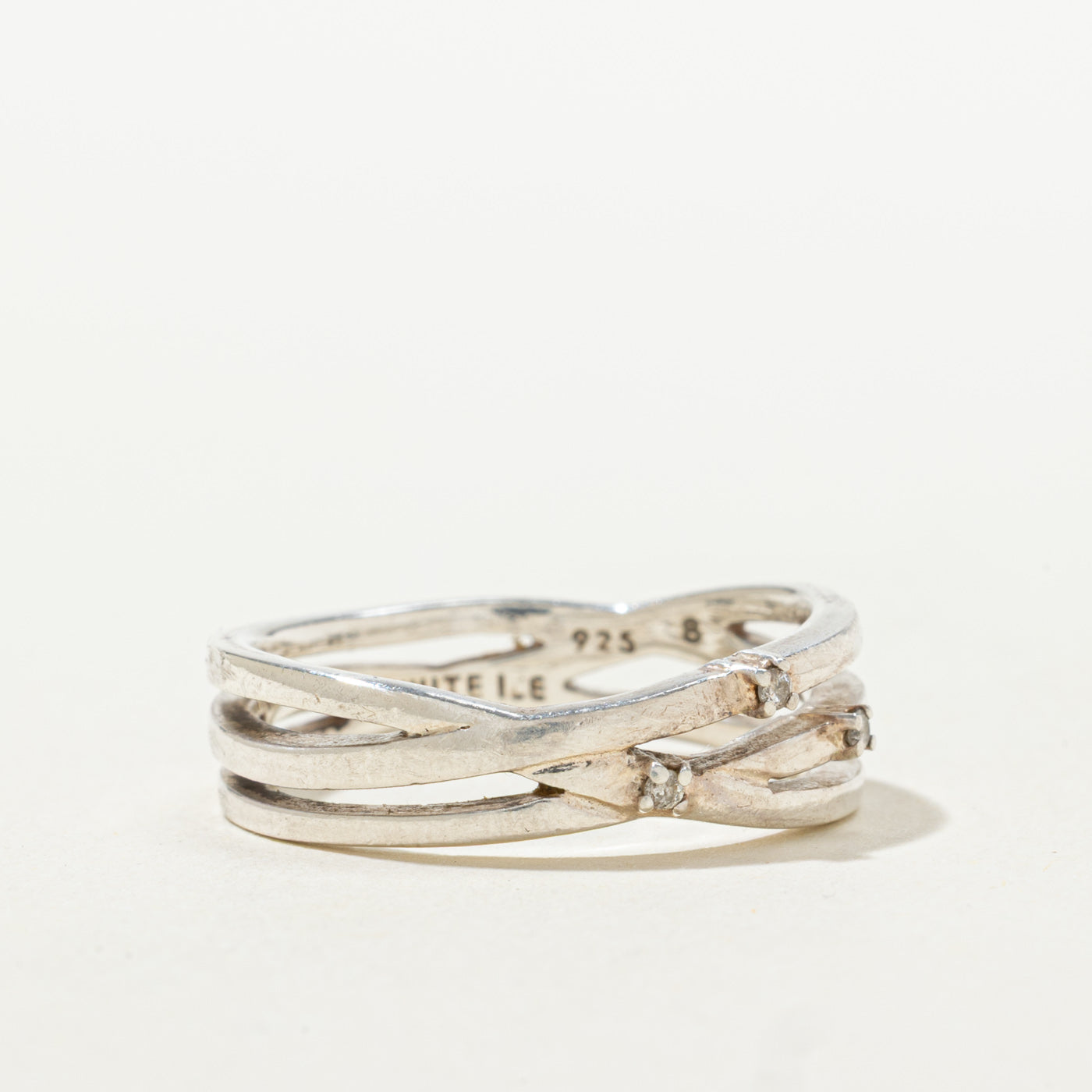 Sterling Silver Diamond Accent Multi Crossover Ring | 0.01ctw | SZ 8.25