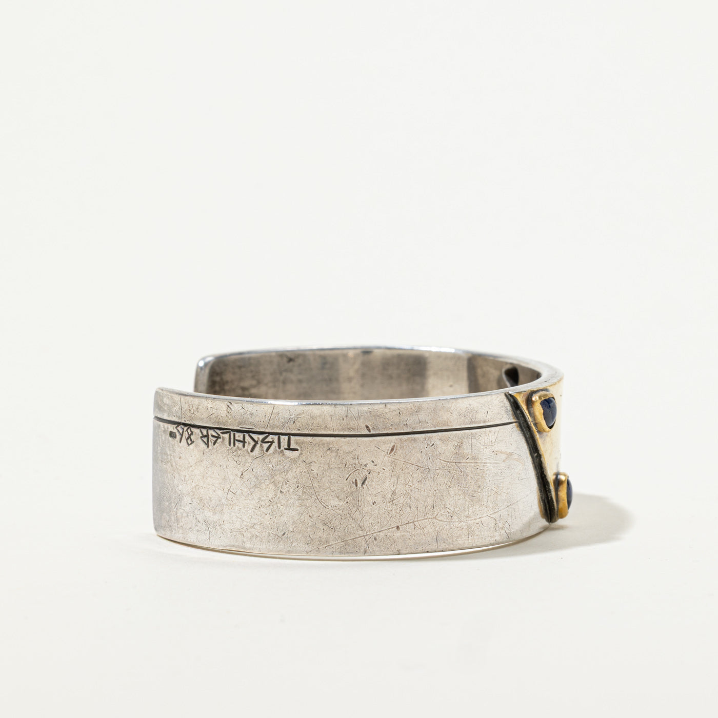 'Hans Tischler' Italian Sapphire Geometric Cuff Bracelet | 1.50ctw | 6"