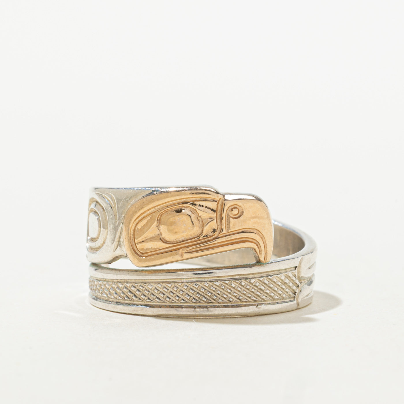 Sterling Silver & 14k Indigenous Eagle Wrap Ring | SZ 8.5