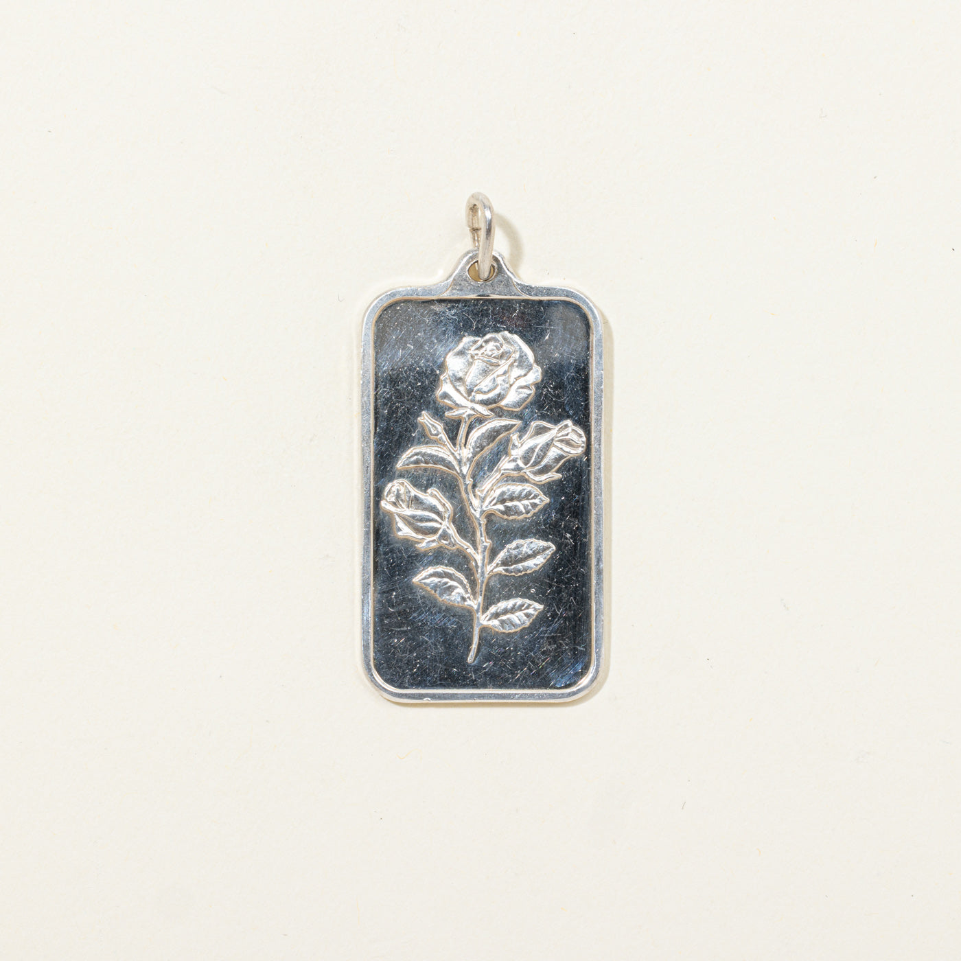 999 Fine Silver Rose Engraved Pendant