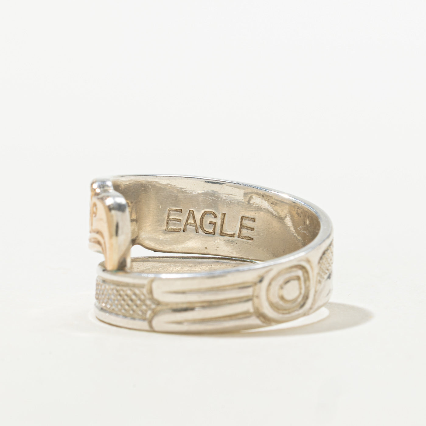 Sterling Silver & 14k Indigenous Eagle Wrap Ring | SZ 8.5